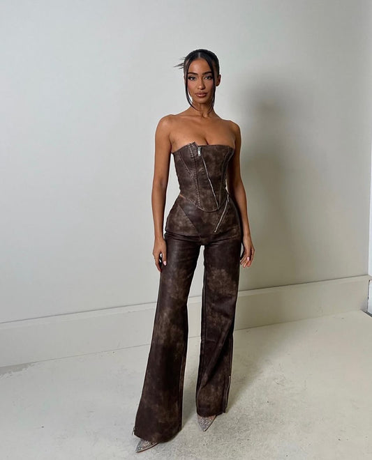 Mars The Label Asymmetrical Leather Set Brown