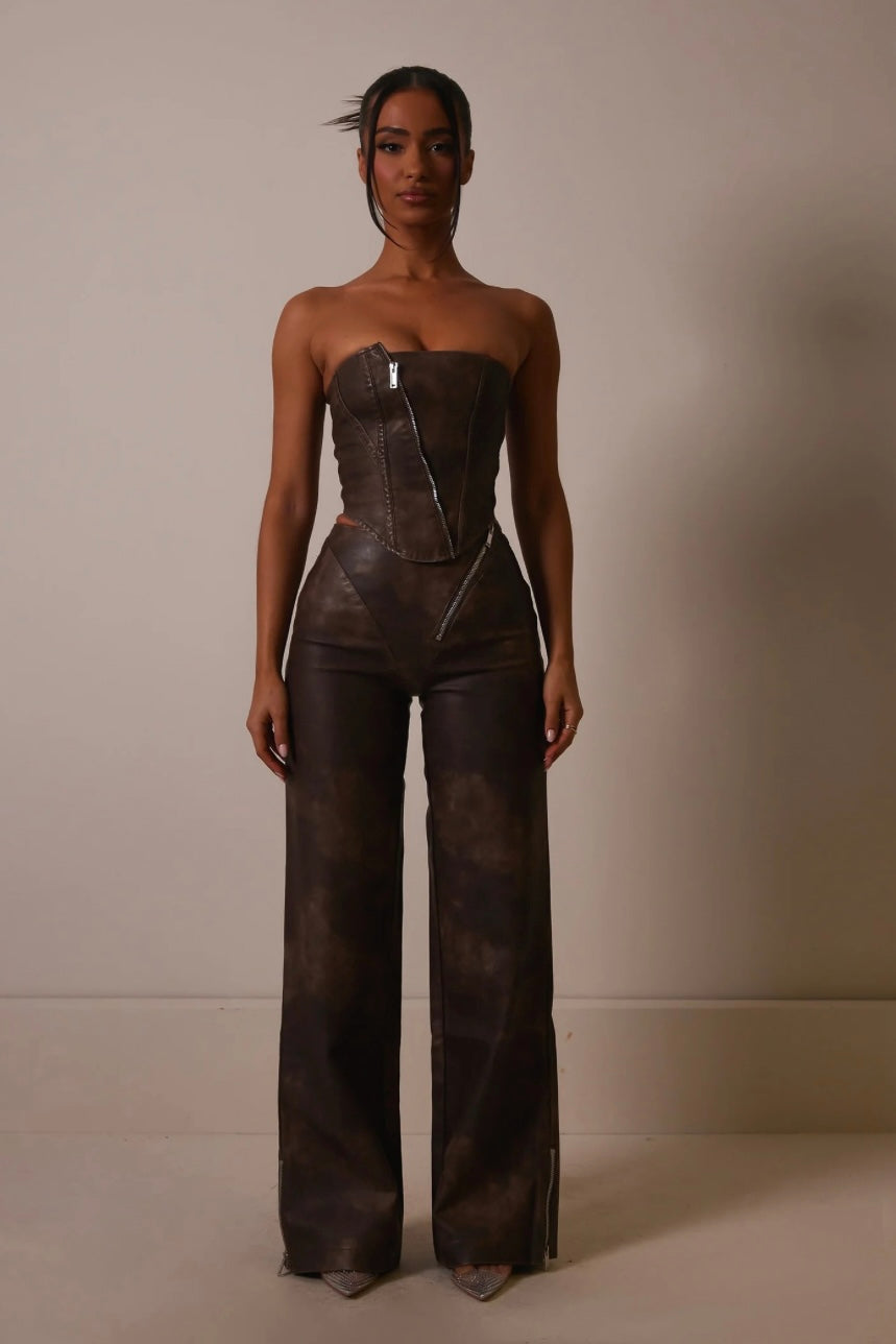 Mars The Label Asymmetrical Leather Set Brown
